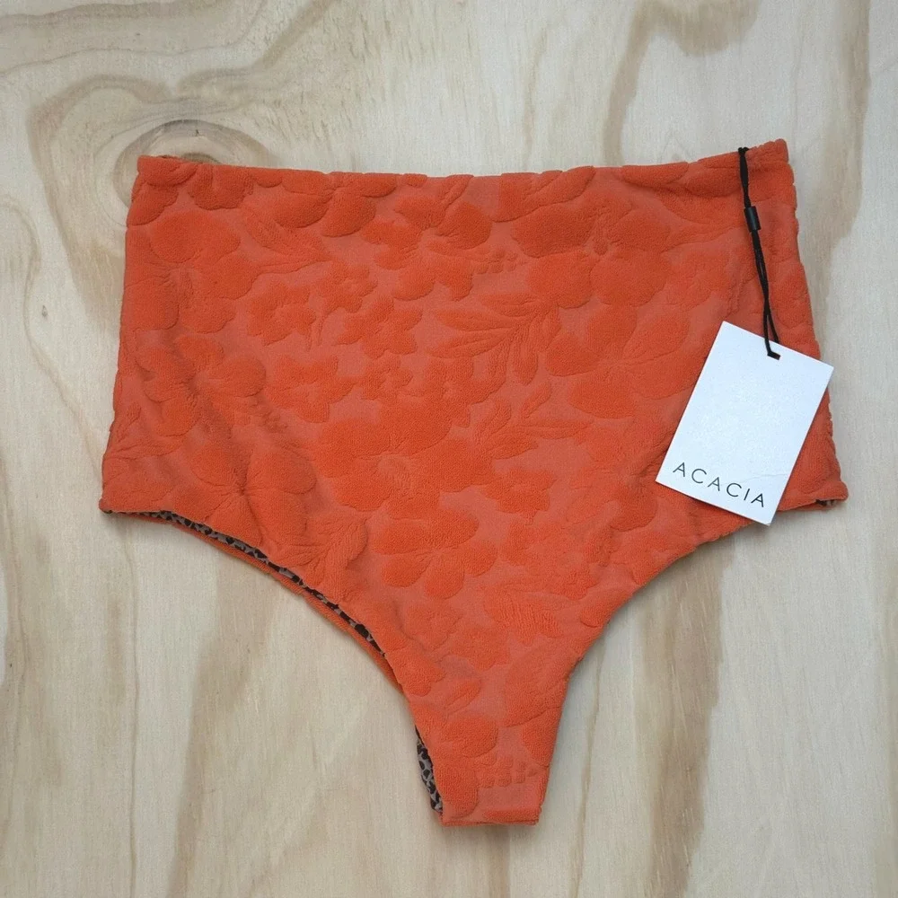 Acacia Seychelles Floral Terry Bottom Peony Orange Reversible Snake Print Small